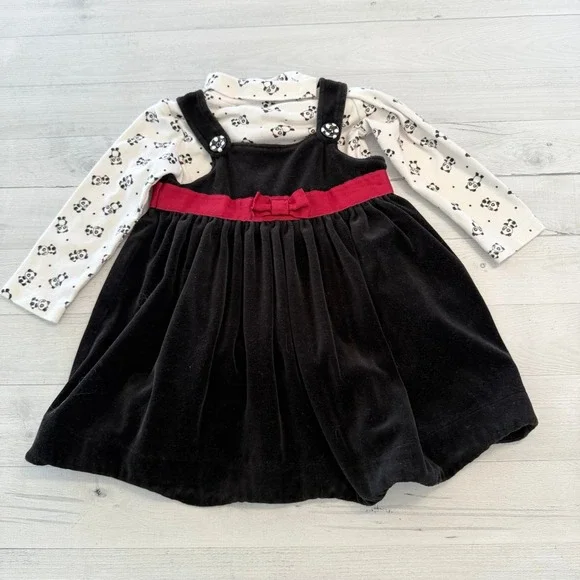 Gymboree girls black velvet dress with panda‎ bodysuit 2008 3T