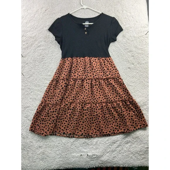 Wonder Nation Two-Tone‎ Tiered Short Sleeve Dress Black Girls XL (14-16)