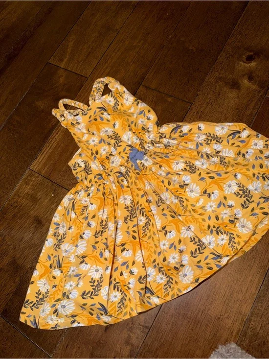 Toddler girl Yellow Floral Sundress with Blue and White Accents