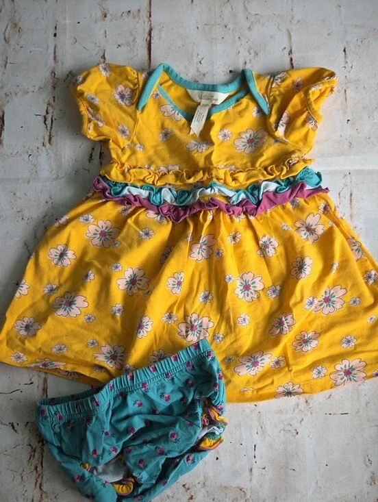 Matilda Jane Yellow Floral Ruffle Dress with Teal Bloomer