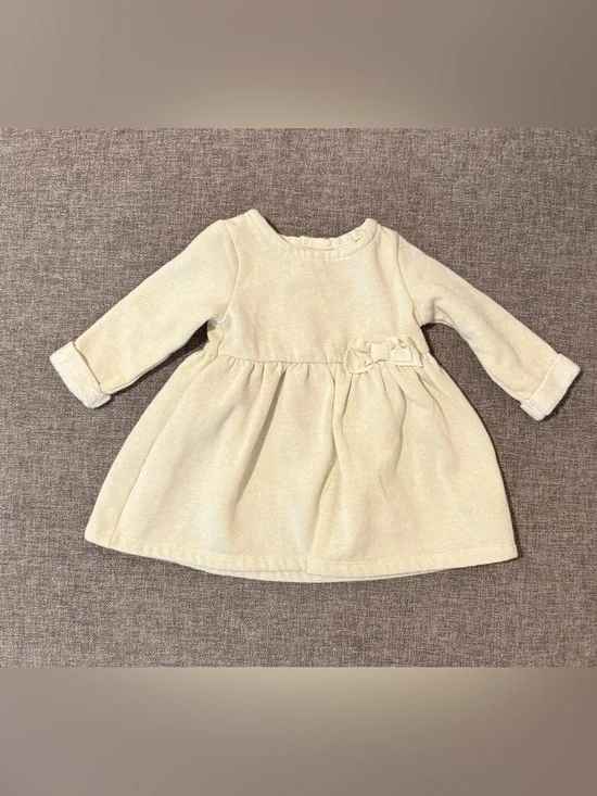 Carter’s Cream Long-Sleeve Bow Dress 6m