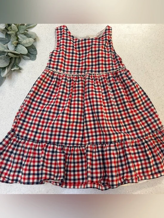 OshKosh B’gosh Red White Blue Plaid Tiered Dress Girls Size 5T