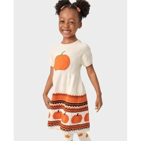 Gymboree pumpkin embroidered sweater dress intarsia fairisle pumpkins girls 8