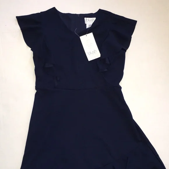 NWT Blush By Los Angeles Flutter Sleeve Navy A-Line Dress | girl size 14