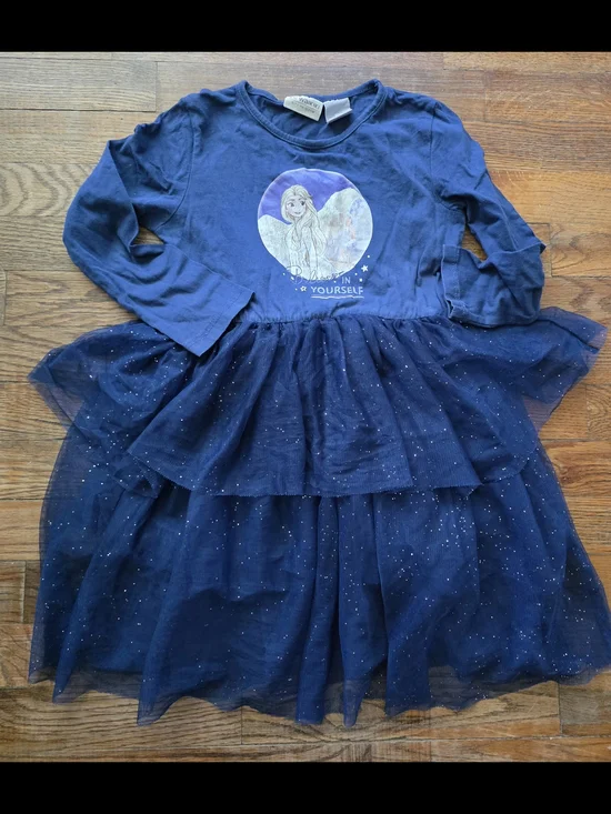 Girls' Navy Layered Tulle Dress with Sparkle Graphic