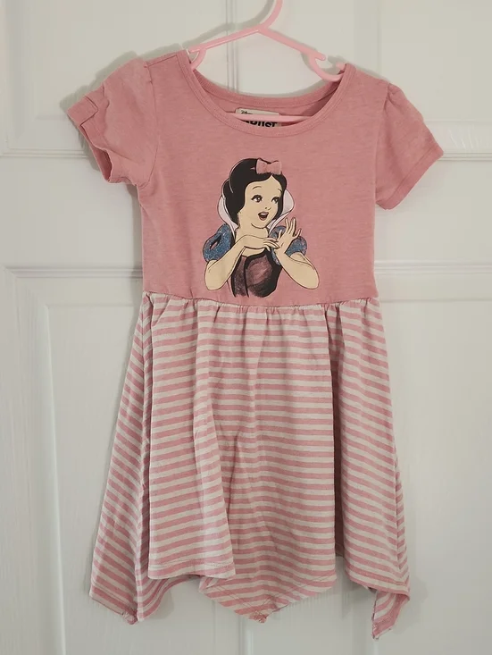 Girls' Disney Pink Snow White Striped Handkerchief Hem Dress