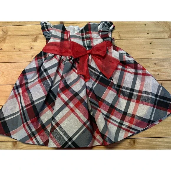 Bonnie Baby Plaid Dress Red Bow Girls Size 18 Months Holiday Christmas‎