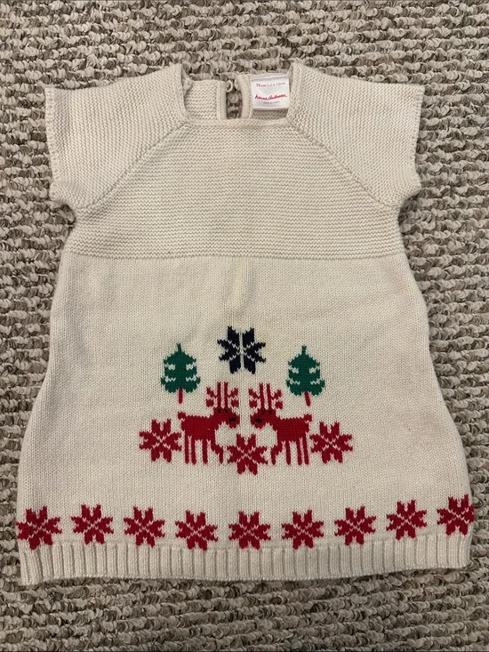 Hanna Andersson Cream Knit Holiday Dress with Red & Green Fair Isle Motif