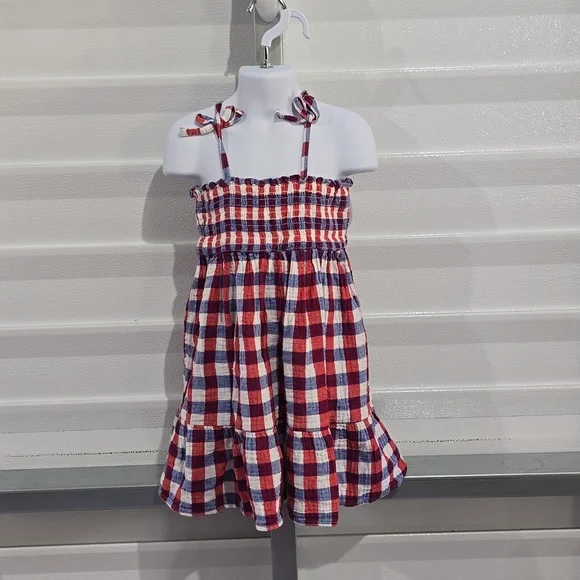 Cat & Jack red white and blue plaid‎ dress size 5T