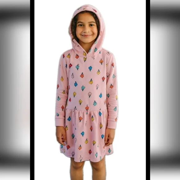 Hanna Andersson Big Girls Pink Blossom Floral French Terry Hoodie Dress 14-16