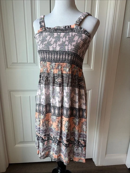 art class Peach and Black Patterned Midi Dress