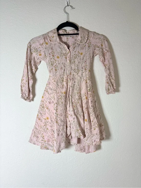 Hust and Claire Pink yellow Floral Button-Front long sleeve Dress age 5.