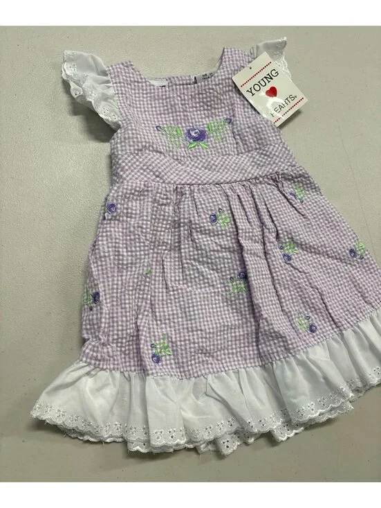 Young Hearts Purple Gingham Embroidered Dress NWT Eyelet Trim Vintage 2T