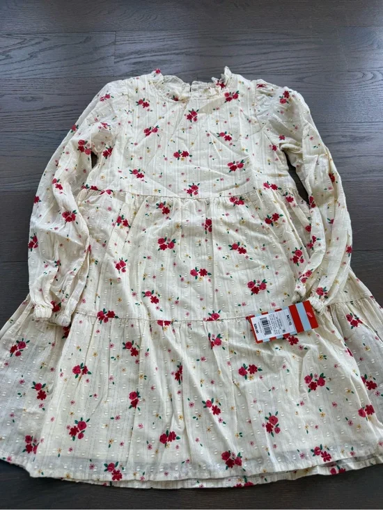 Cat & Jack Cream Dress with Red Floral Print and Ruffled Neckline