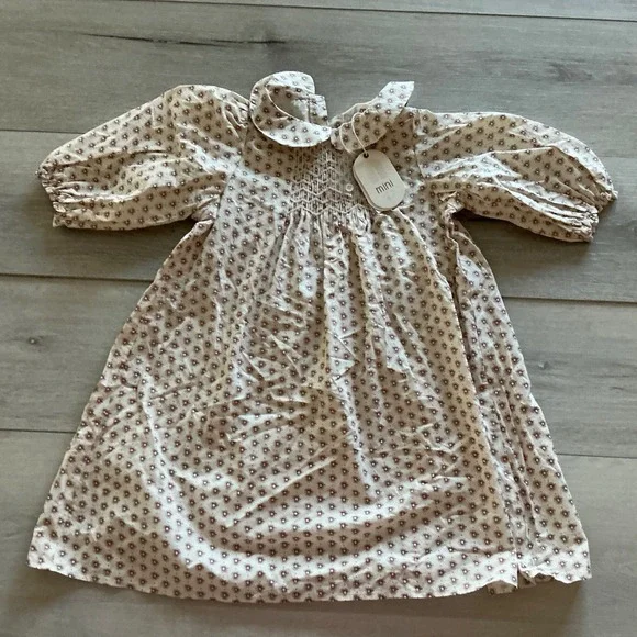 Juvenile Planet Pomponne Printed Smocked Dress Ivory Size 5Y‎ New With Tags