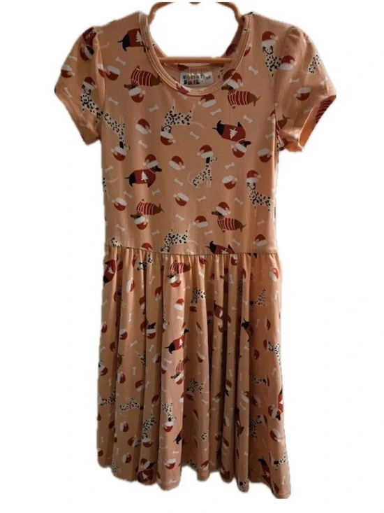 DOT DOT SMILE Girls 5/6 Santa Red Cap Dogs Holiday Christmas Winter Print Dress