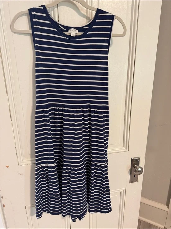 J. Crew Navy and White Striped Sleeveless Swing Dress