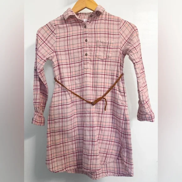 Japna Kids Pink Plaid Flannel Shirt Dress Girls Size 10 Cotton School Fall