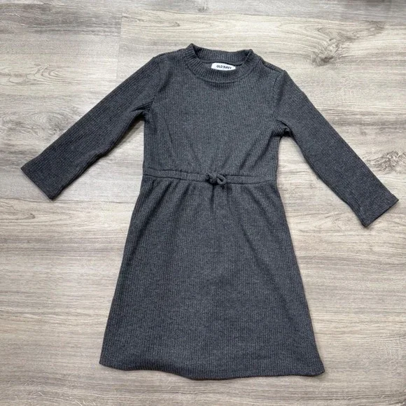 Old Navy Girls Gray Ribbed Knit Long Sleeve Casual‎ Dress - Size S (6-7)