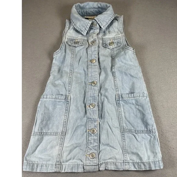 Cat & Jack Girls Denim Shirt Dress 3T‎ Light Wash Button Front Sleeveless