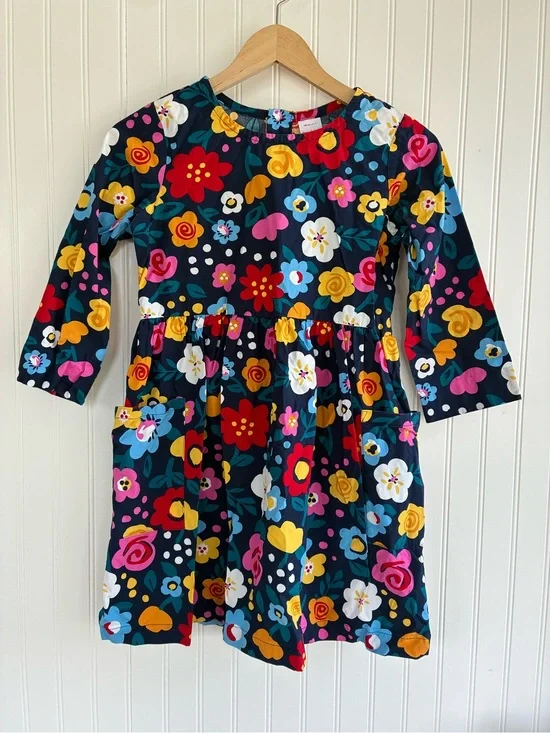Hanna Andersson Girls Navy Floral Long Sleeve Dress