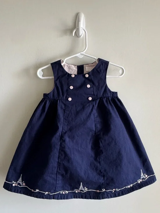 Janie and Jack Vintage Embroidered Navy Eiffel Tower Dress