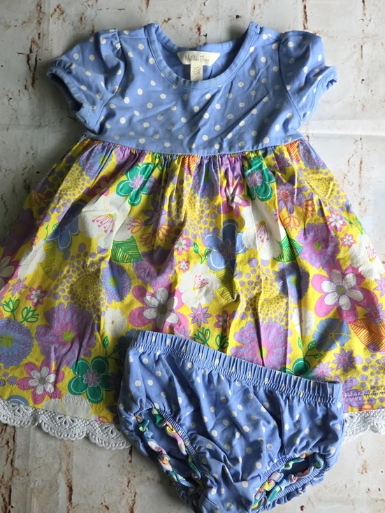 Matilda Jane Blue Polka Dot & Yellow Floral Dress with Bloomers