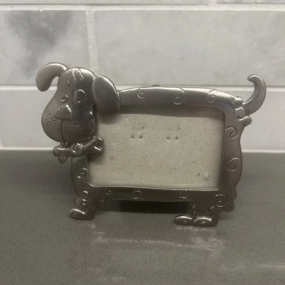 Silver Metal, Dog Shaped, Photo Holder By Ganz