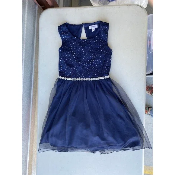 Speechless Kids Girls Size 8 Navy Blue Lace Sparkle Tulle Formal Party Dress