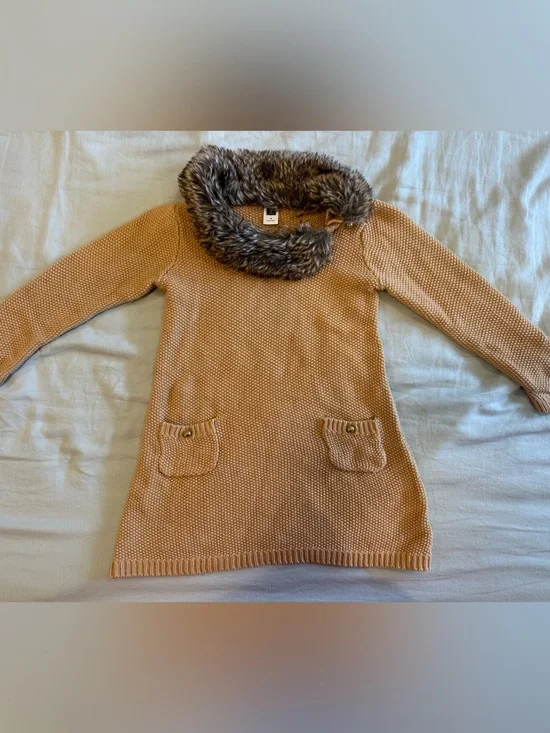 Janie and Jack Sweater Dress with Faux Fur Collar