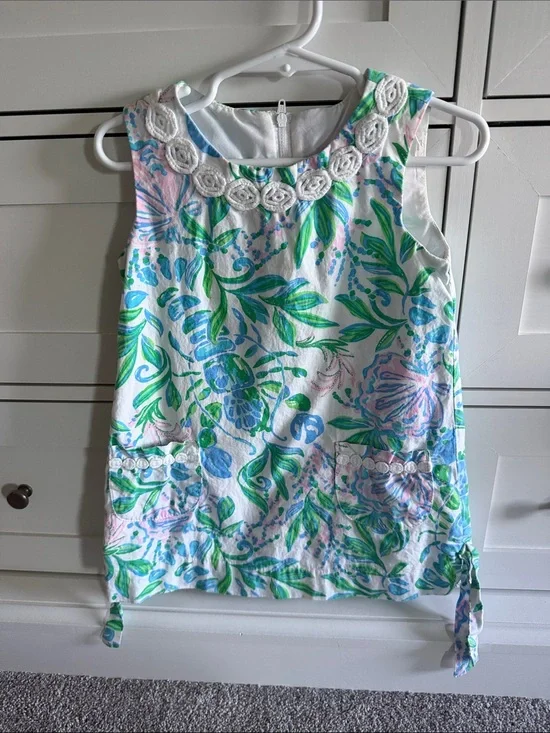 Lilly Pulitzer Floral Sleeveless Girls' Dress with Green & Blue Print