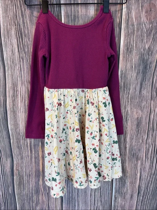 Tea Collection Plum Ribbed Top with Cream Floral Skirt