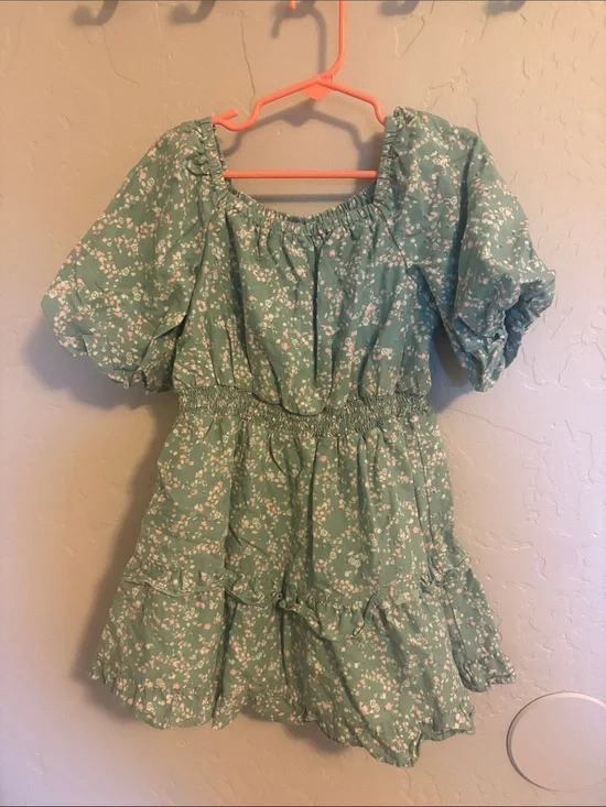 Cat & Jack Mint Green Floral Puff-Sleeve Dress