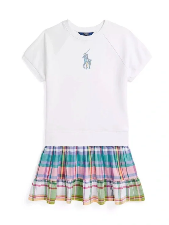 Girl's Dresses Polo Ralph Lauren Kids Big Pony Plaid-Skirt Terry Dress L 12-14