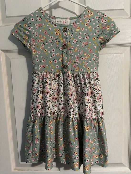 Girls' Floral Tiered Short Sleeve Dress - Mint Green by Silvers + Co