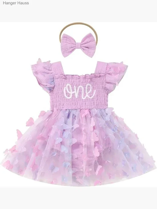Baby Girl First Birthday Tutu Romper Dress Square Neck Ruffle Sleeve