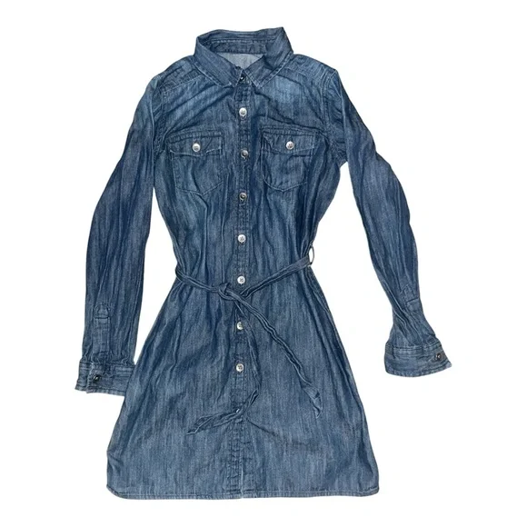 GAP Blue Denim Shirt Dress with Tie Waist