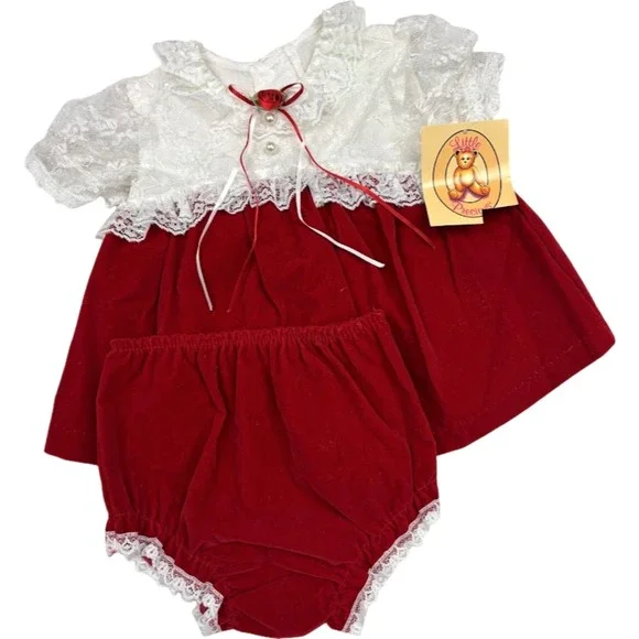 Little Precious Red Velvet Girl 3 6‎ Mos Christmas Holiday Dress Outfit 2pc NWT