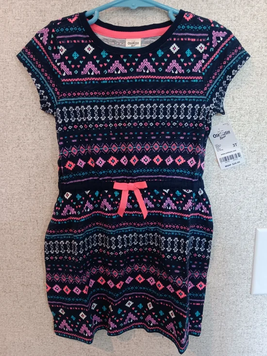 OshKosh B'gosh Navy Dress with Pink & Teal Fair Isle Print Size 3T