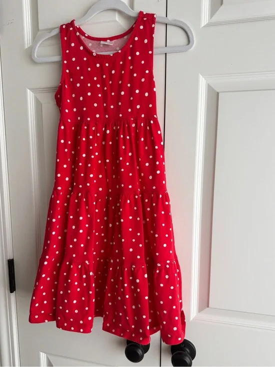 Hanna Andersson Red White Polka Dot Tiered Cotton Dress Girls Size 8 EUC 130