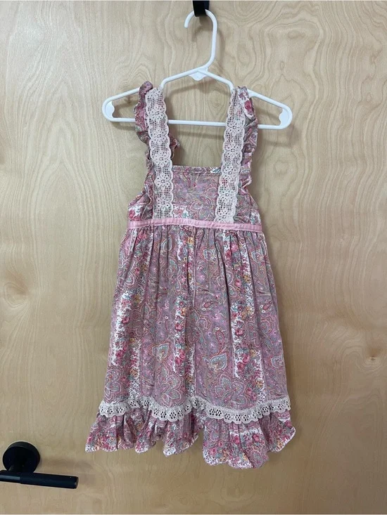 Vintage Handmade Pink Paisley Lace-Trim Sundress