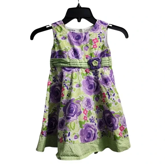Blueberi Boulevard Floral Dress Purple Green Flower Girl Party Size 4‎