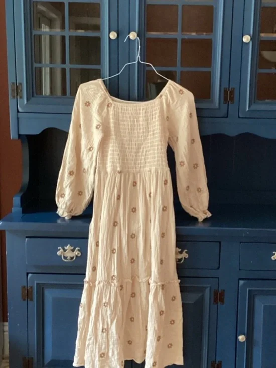Boho Embroidered Cream Tiered Midi Dress
