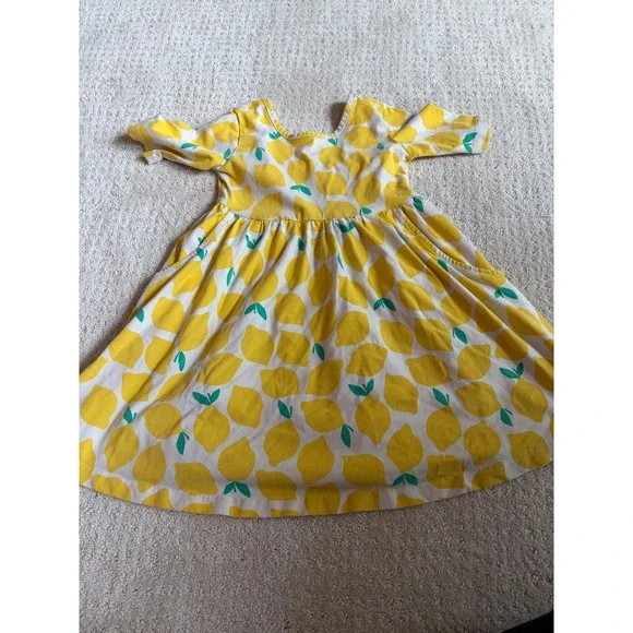 Hanna Andersson Dress Girls 4 Yellow Lemon Print Skater Cotton Pockets