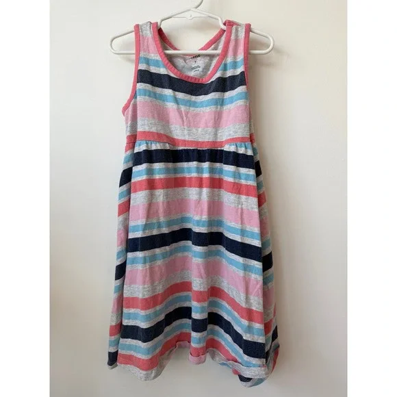 Pekkle Girls Size 7 Striped Sleeveless Knit Dress Pink Blue Grey Casual Skater