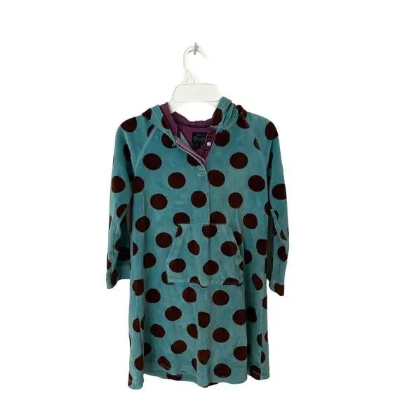 Mini Boden sz 7-8 years hooded blue with brown polka dot hooded‎ dress