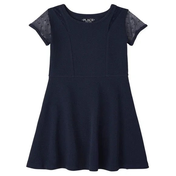 Girls Mesh Dot Stretch Jacquard Dress‎ Black Large 10/12 The Childrens Place $35