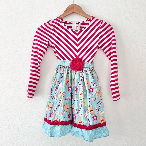 Counting Daisies Boutique Gingerbread Candy Cane Christmas Dress Sz 10