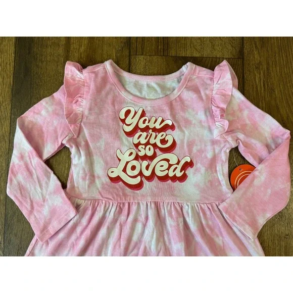 Valentine's Day Girls 3T Dress Long Sleeve YOU ARE SO LOVED Outfit‎ Tie Dye Pink