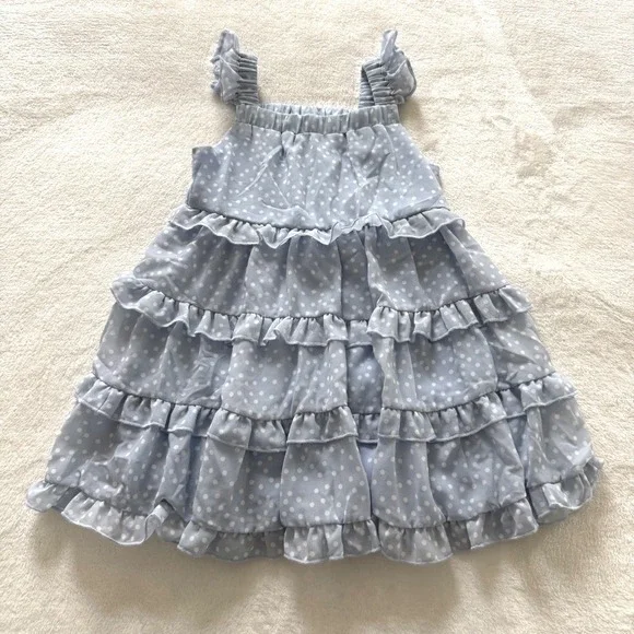 Rave Editions Girls 2T Blue‎ Polka Dot Tiered Ruffle Dress Toddler Party